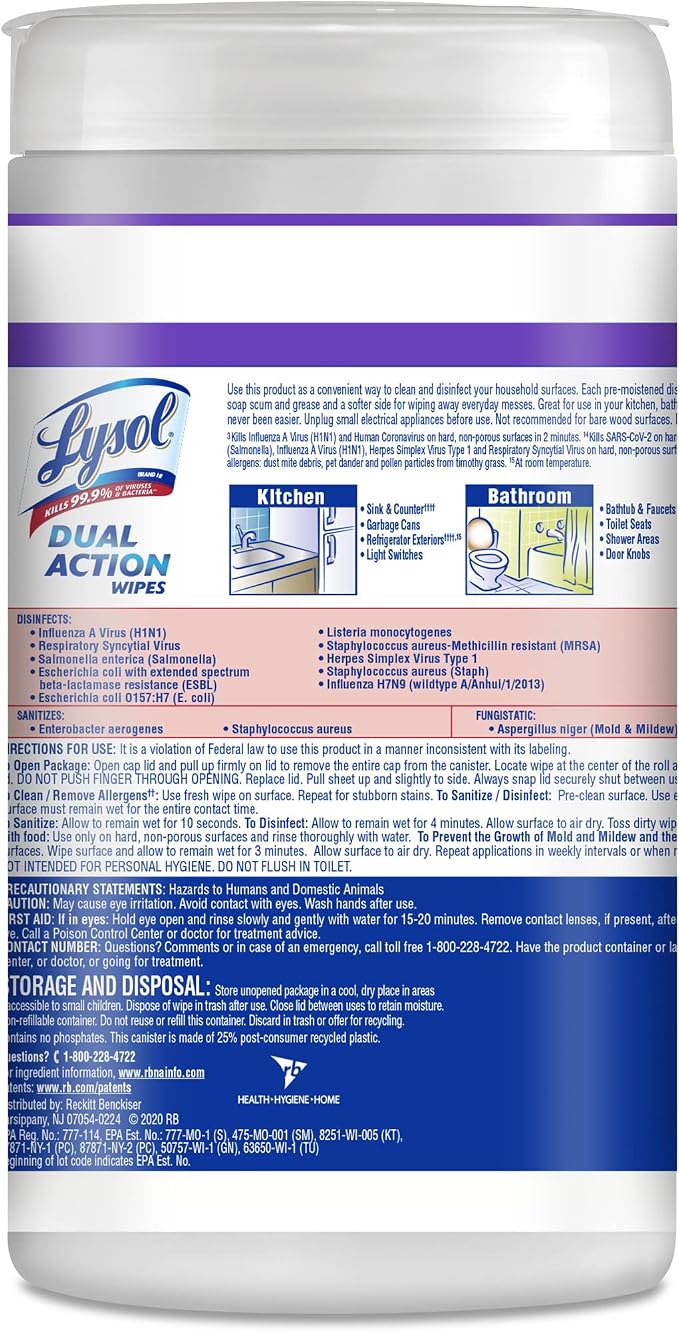 Lysol Dual Action Disinfectant Wipes, - Image 2