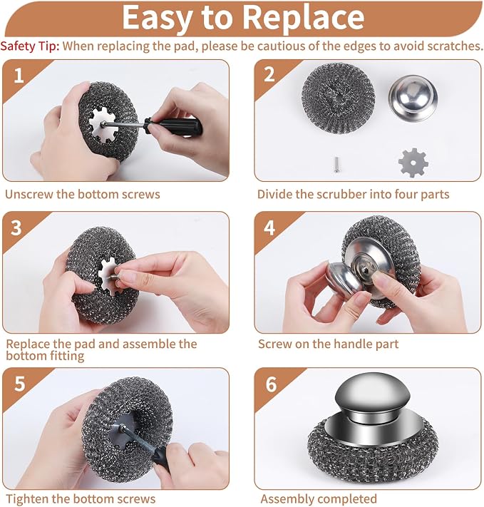 4pcs Steel Wool Scrubber with Replacement Wire Sponge Pads Set, Stainless Steel - Image 6