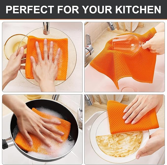 Kitinjoy 100% Cotton Kitchen Dish Cloths, 12 Pack Waffle Weave Ultra Soft - Image 4