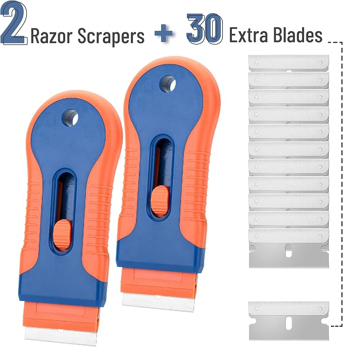 Bates- Razor Blade Scraper Tool, 2 Pack, 30 Extra Steel Blades, Anti-Slip - Image 2