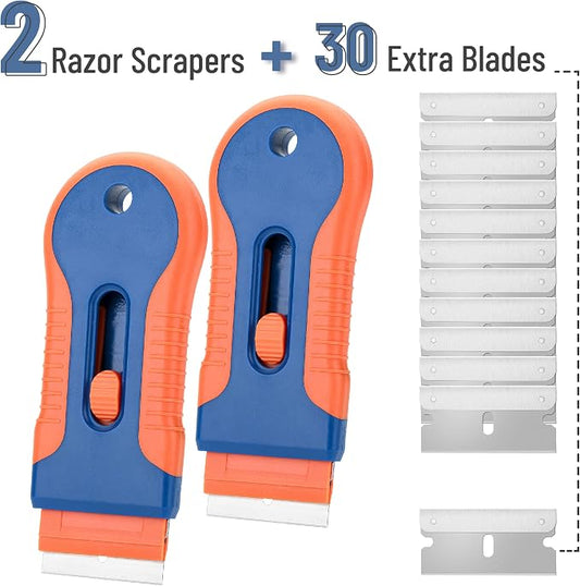 Bates- Razor Blade Scraper Tool, 2 Pack, 30 Extra Steel Blades, Anti-Slip - Image 2