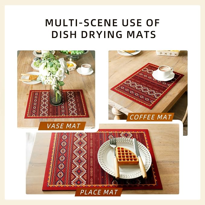 Dish Drying Mat Bohemian Absorbent Coffee Mat Rubber Backed Moroccan Soft - Image 6