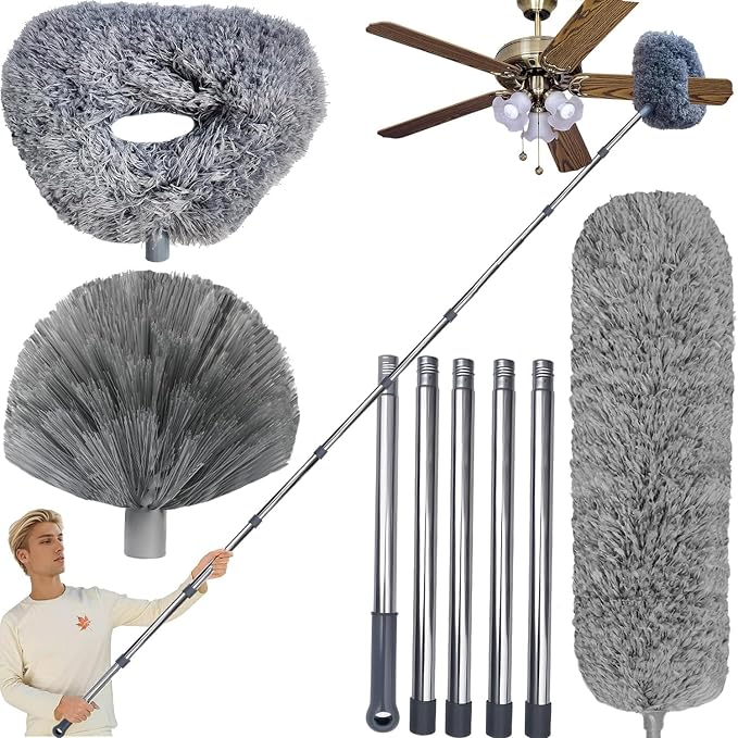 20+ Ft High Reach Ceiling Fan Duster & Cobweb & Corner Brush Duster by Tonmp