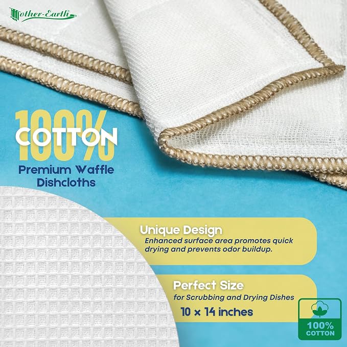 Mother-Earth 12 Pack Cotton Dish Cloths, Ultra Absorbent Quick-Drying Cleaning - Image 2