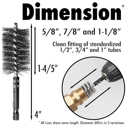 6pcs Copper Tube Pipe Cleaner for Fittings, 1/2” 3/4” 1” Pipe Cleaning Brush Set - Image 2
