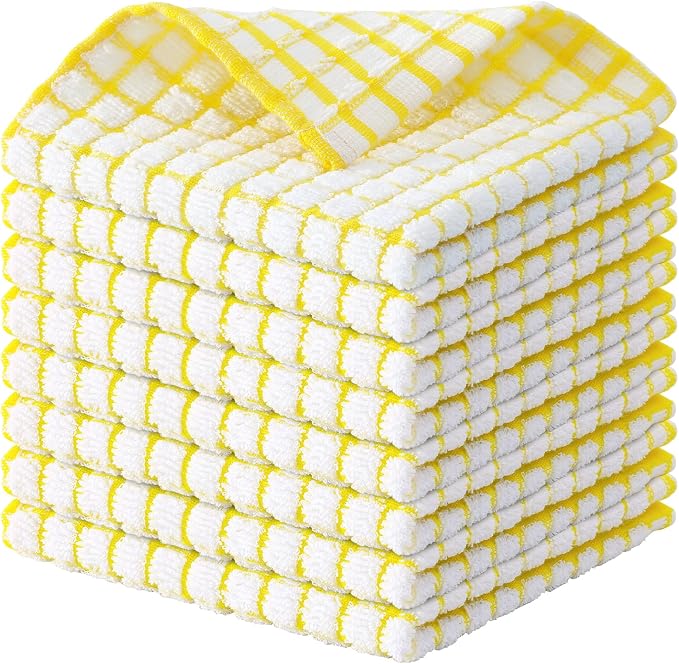 Kitinjoy Cotton 8 Pack Terry Kitchen Dish Cloths, 12 x 12 Inches Super Soft and by Kitinjoy