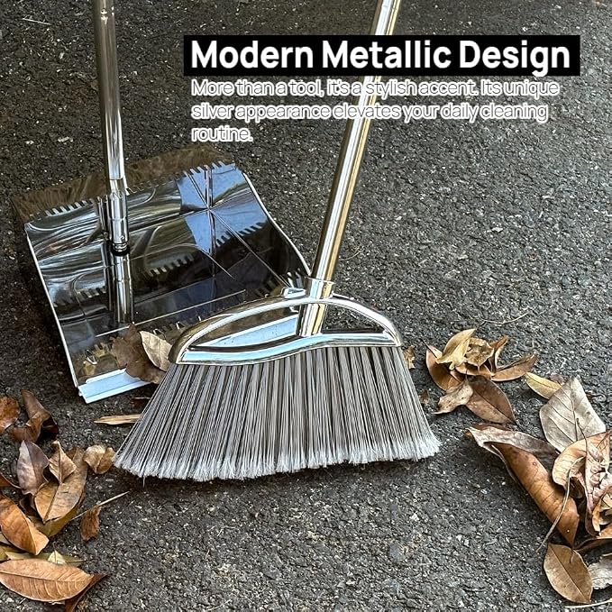 Outdoor Broom and Dustpan Comb Set, Heavy Duty Stainless Steel Metal Dust Pan - Image 6