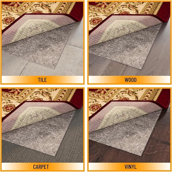 Ottomanson 3' x 4' Non-Slip Rug Pad Gripper 1/4 Inch Thick Dual Surface Felt + - Image 4