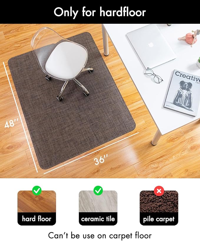Office Chair Mat for Hardwood Floor Under Desk Computer Rolling Chair Mat for Wood/Tile Floor Non-Slip Heavy Duty Desk Rug PVC Plastic Hard Floor Protector 36" x 48" (Dark Walnut)