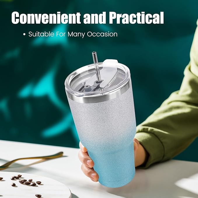 D·S 30 oz Tumbler Blue Glitter Gradient Cup Stainless Steel Double Wall Vacuum - Image 7
