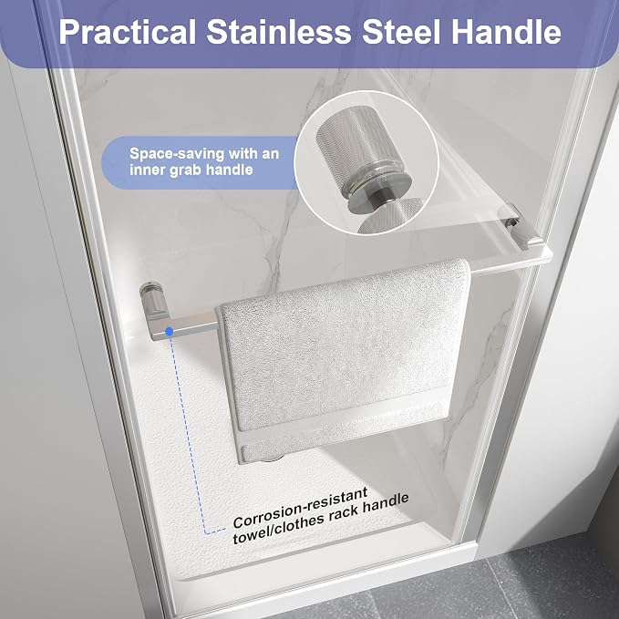 Frameless Pivot Shower Door 24"-26" W x 72" H, Swing Shower Glass Doors - Image 3