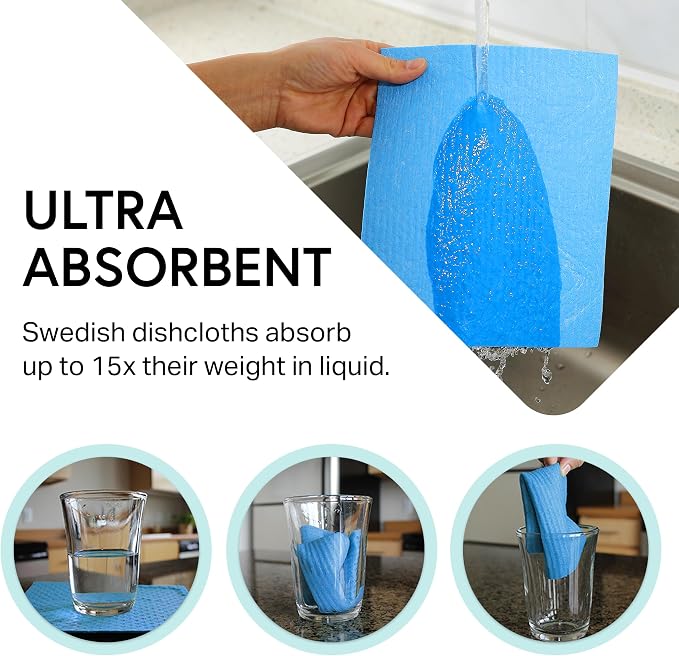 Swedish Wholesale Dishcloths Reusable 8" x 7" Sponge Cloths, Bulk 10 Pack of - Image 6