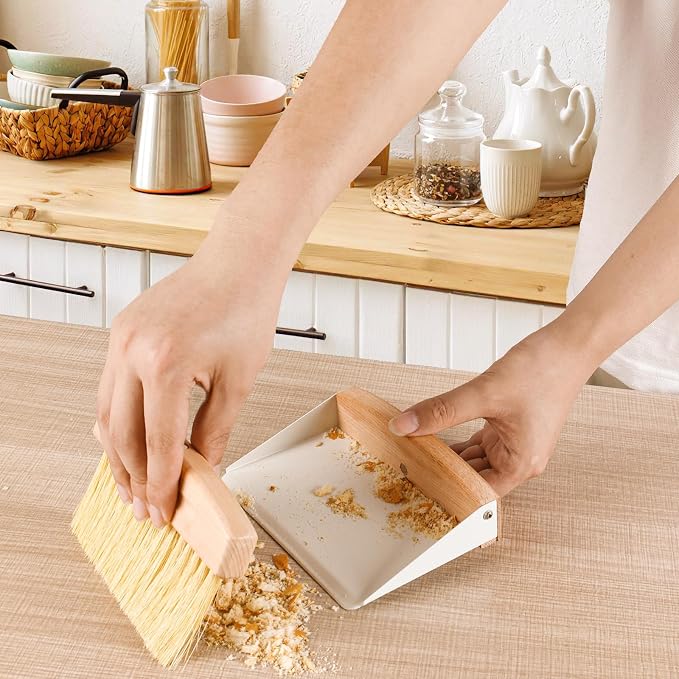 Small Dust Pan and Brush Set, Mini Hand Broom and Dustpan Set, Wooden Crumb - Image 4