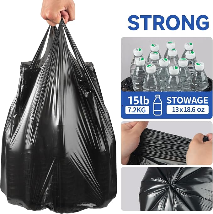 Small Trash Bags with Handles 2.6 Gallon 200 Count Black - Image 5
