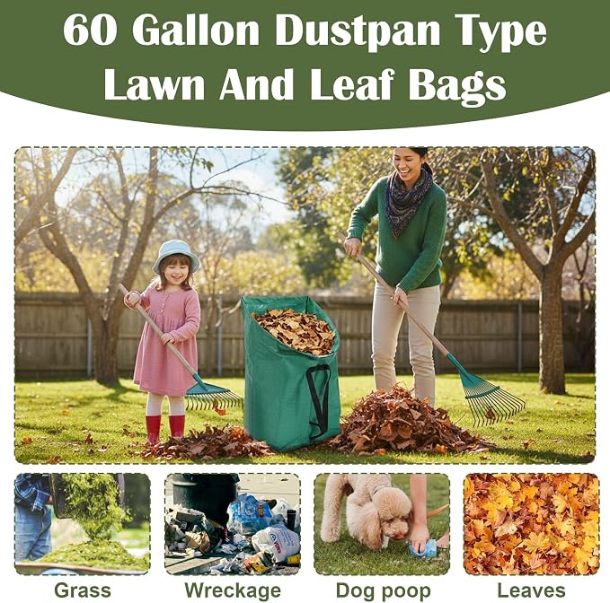 2PCS Leaf Collector, 53 Gallon Yard Waste Bags, Heavy Duty Foldable Lawn & Leaf - Image 6