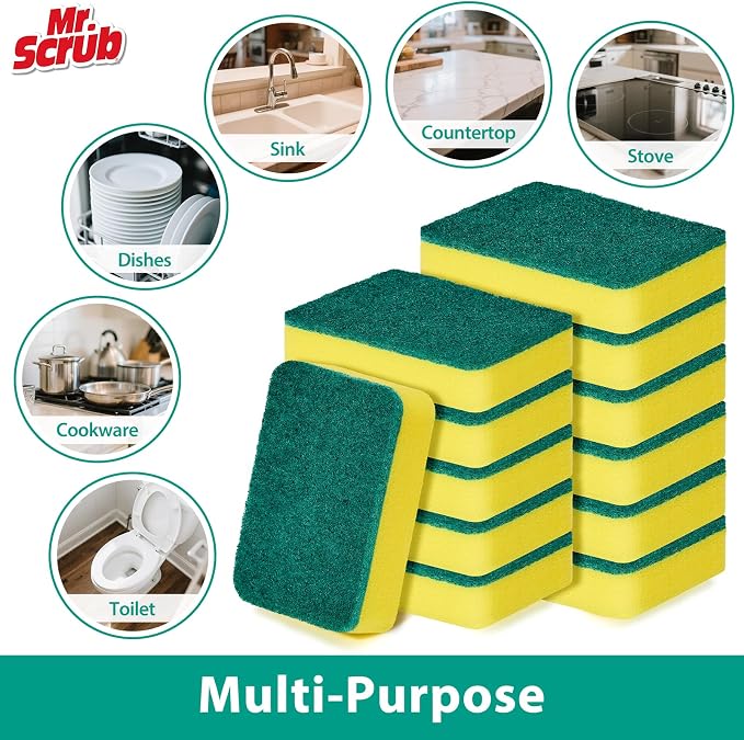 Sponges Kitchen Scrub Dish Sponge Scouring Pad, 12 Pack Cleaning Brush Scrubber - Image 5