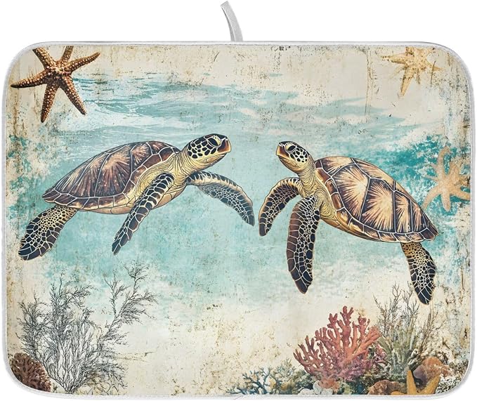 Vintage Ocean Sea Turtle04 Dish Drying Mat by ALAZA