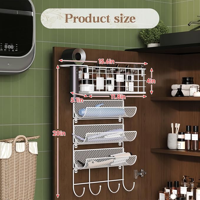 Wall-Mounted Hair Dryer Holder Styling Tool Organizer 4-Shelf Storage Wire - Image 8