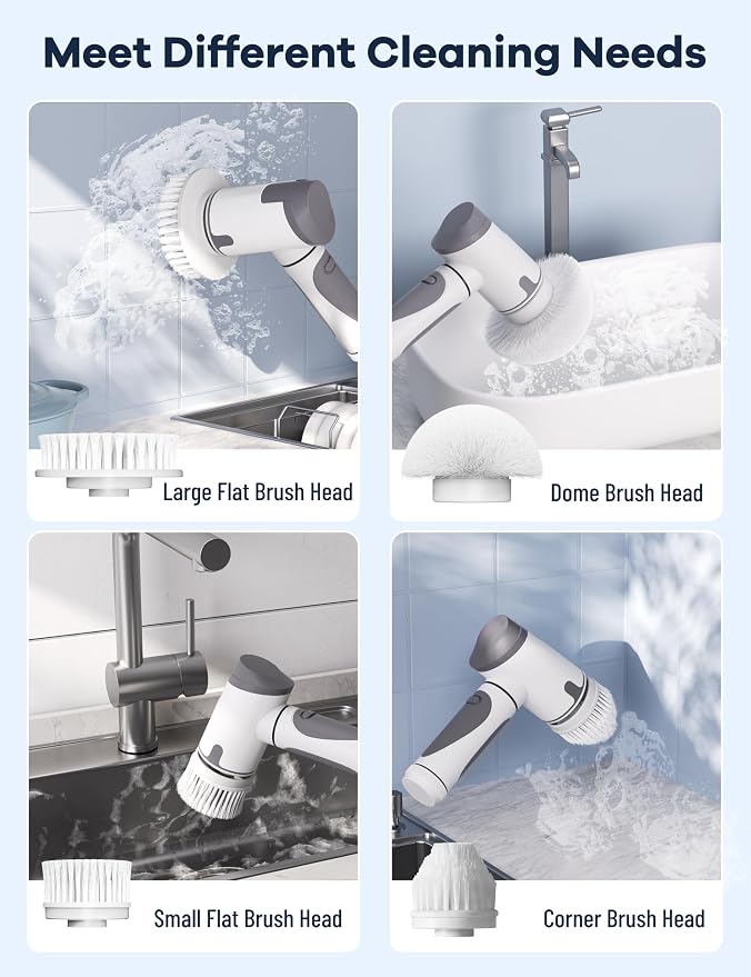 Electric Spin Scrubber, Power Scrubber Dual Speeds Cordless Shower Scrub Brush - Image 6