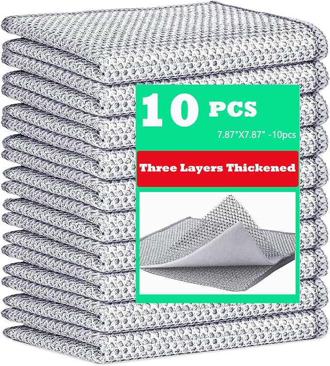 10 Pcs Upgrade 3-Layer Dish Cloth, Non-Scratch Steel, Premium Scrubbing by NEWDEM