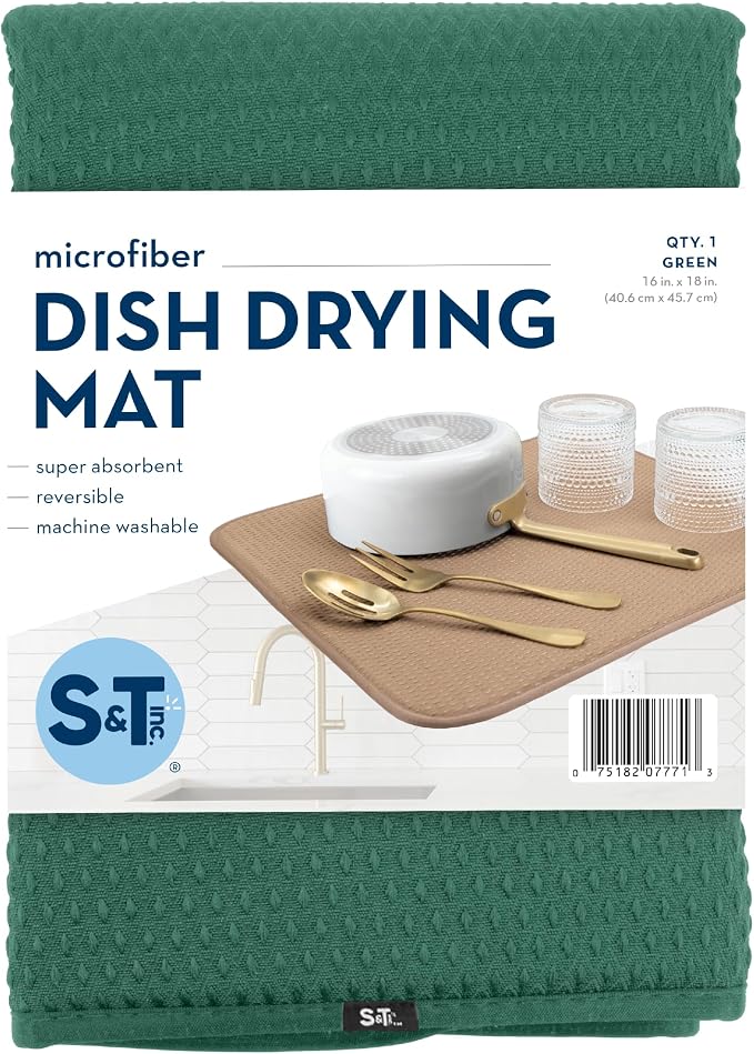 S&T INC. Dish Drying Mat, 16” x 18”, Absorbent Microfiber Kitchen Counter Mat - Image 8