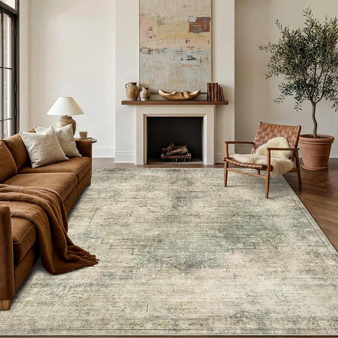 Vintage 8x10 Living Room Green Rugs, Washable Large Area Rugs - Image 5