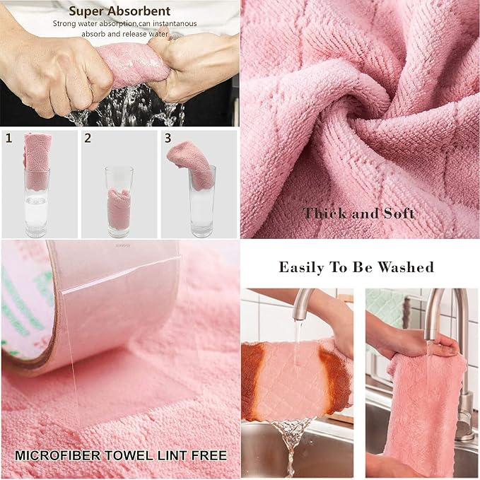 Kitchen Cloth, Microfiber Dish Towels Washcloths, Super Absorbent Coral Velvet - Image 3