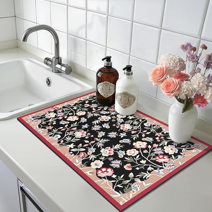 LOKHOM Floral Dish Drying Mat, Cuttable Hide Stain Drying Mat - Image 9