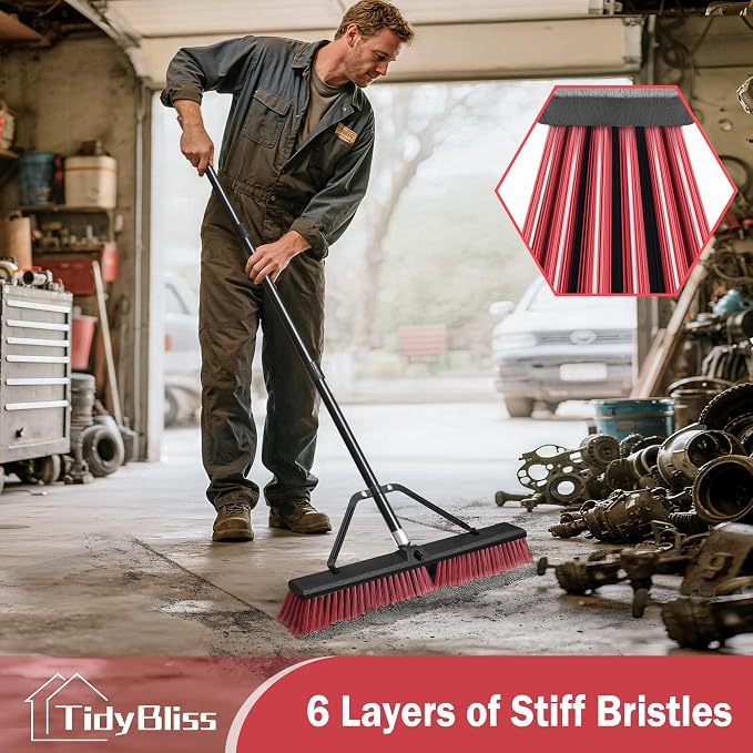 24” Push Broom Outdoor Heavy Duty 2 Pack, Large Commercial Stiff Bristle Brush - Image 3