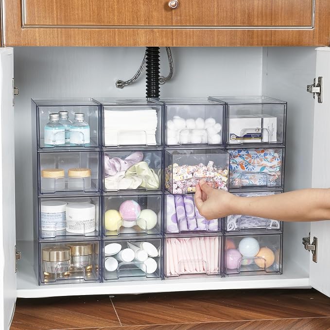 Vtopmart 10 Pack Clear Small Stackable Storage Drawers, Acrylic Bathroom Makeup - Image 6