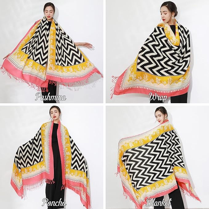 DANA XU 100% Merino Wool Extra Large Pashmina Blanket Travel Scarf Cashmere Wrap for Women Fall Winter Oversize Shawl Floral
