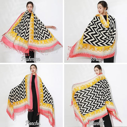 DANA XU 100% Merino Wool Extra Large Pashmina Blanket Travel Scarf Cashmere Wrap for Women Fall Winter Oversize Shawl Floral