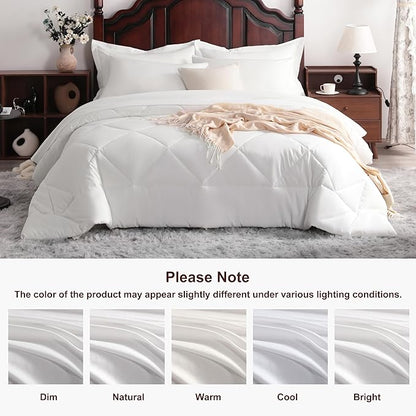 NTBAY Queen Comforter Set with Sheets, 7 Pieces Soft and Breathable Queen Bedding Set, Bed in a Bag, Down Alternative Comforter Set Solid Color All Season, Queen Bedding Set, White