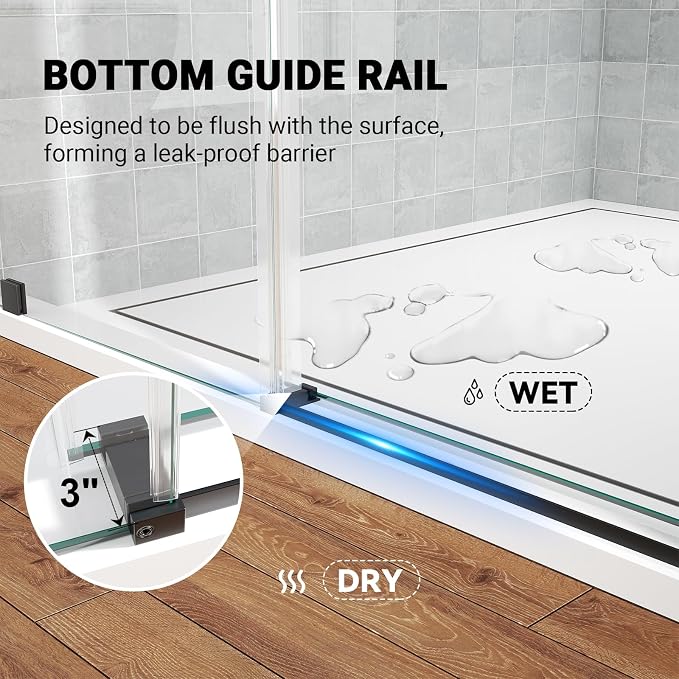 Frameless Sliding Shower Door 56–60 in W x 76 in H, 10mm Clear Tempered Glass - Image 7