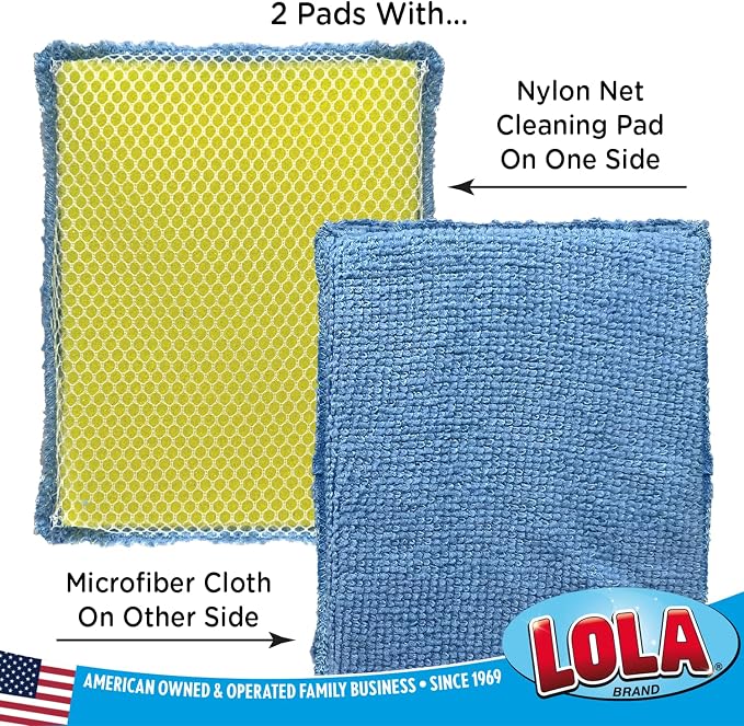 LOLA Microfiber & Nylon Net Sponges, 4 Pack, 2 Dual Sided Non Scratch Sponge - Image 2