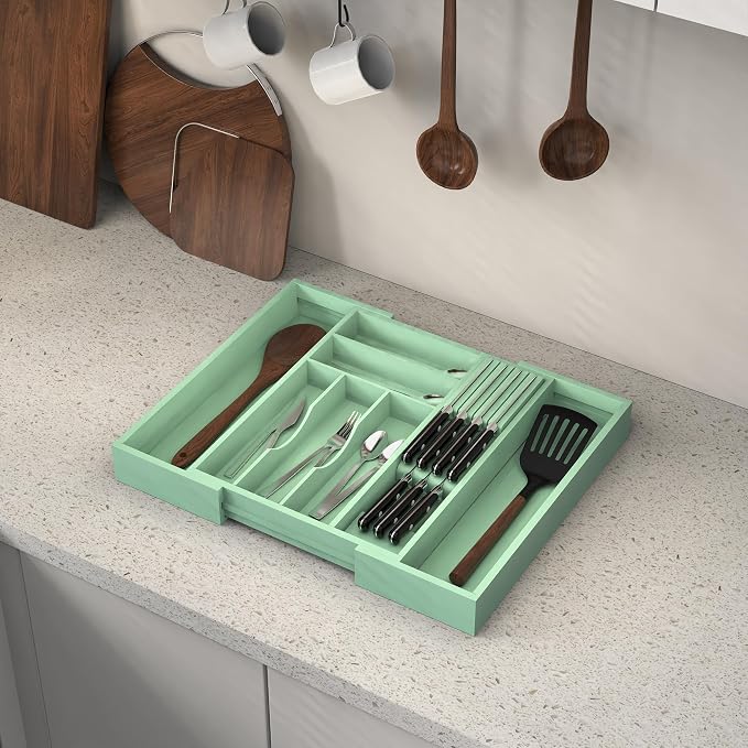 Bamboo Kitchen Drawer Organizer, Expandable Utensil Organizer - Image 7