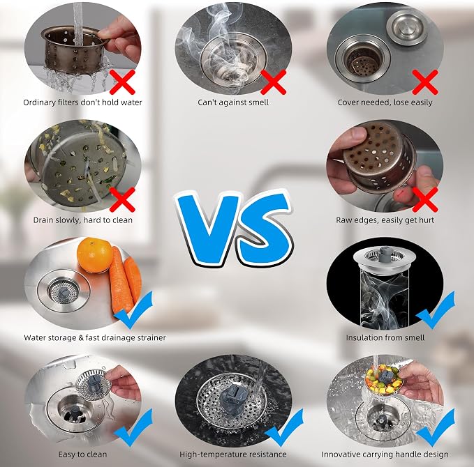 Hibbent 3 in 1 Kitchen Sink Drain Strainer, Stainless Steel Drain Stopper Combo - Image 5