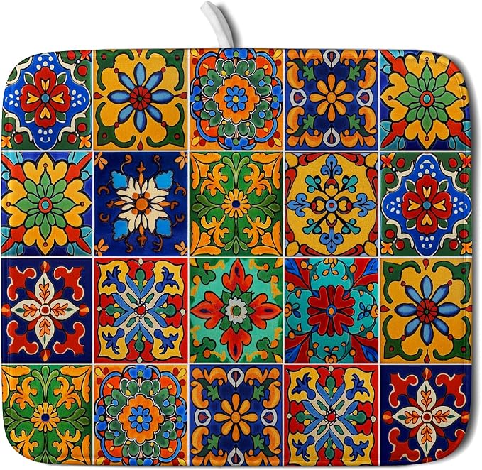 Mexican Tiles Dish Drying Mat for Kitchen Counter Absorbent Microfiber Dish by Giwawa