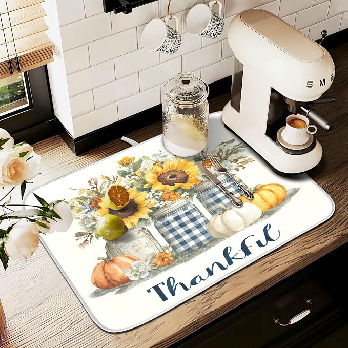 Autumn Pumpkin and Sunflower Floral Vase Dish Drying Mat - Image 8