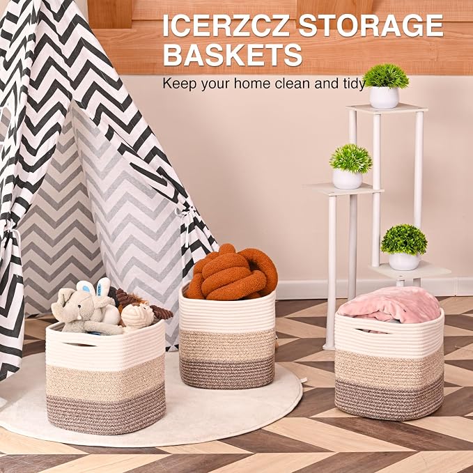11 Inch Cube Storage Bins, Storage Cube Organizer Bins, Woven Cotton Rope - Image 6
