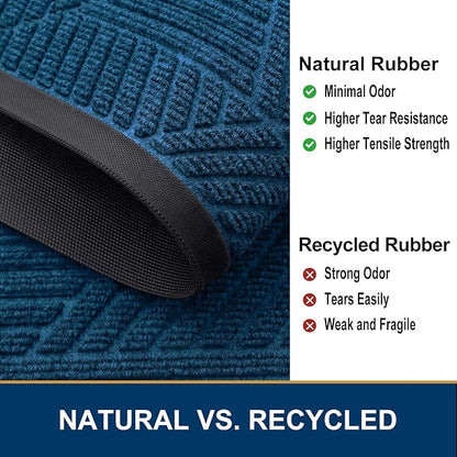 Smiry Front Door Mat Outside Entrance, Heavy Duty Sturdy Natural Rubber Doormat, Trap Dirt and Moisture, Easy Clean Low Profile Mats for Indoor Outdoor Entry, Irregular Triangle (47x32, Mixed Blue)
