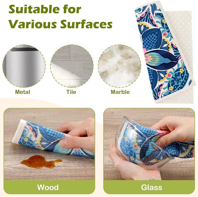 6 Packs Swedish Paper Cloths for Kitchen, Reusable Paper Towels Washable Dish - Image 6