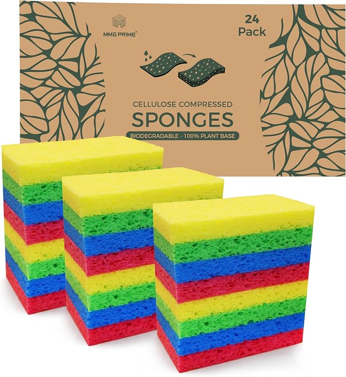 Cellulose Sponges – 24-Pack Multicolored Compressed Natural by MMGPrime