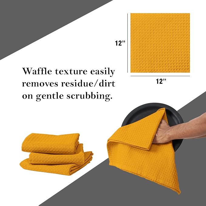 Mustard Yellow Waffle Dishcloths, 100% Cotton, Fast Drying, Machine Washable - Image 5