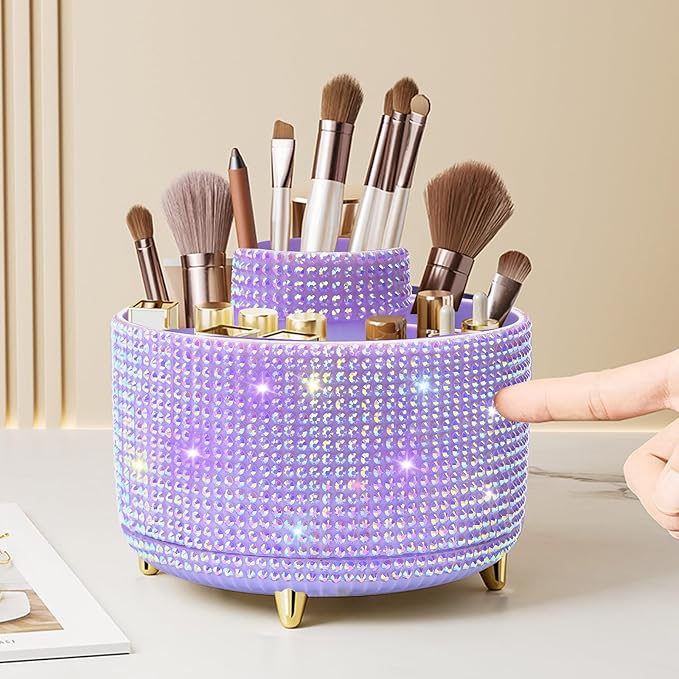 Diesisa Bling Diamond 360° Makeup Brush Holder Organizer, Rotating Makeup Brush by Home
