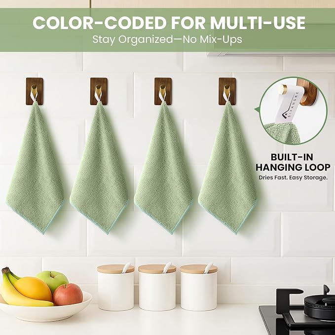 Microfiber Cleaning Cloth, 12 Pack Green Cleaning Rags - Image 3