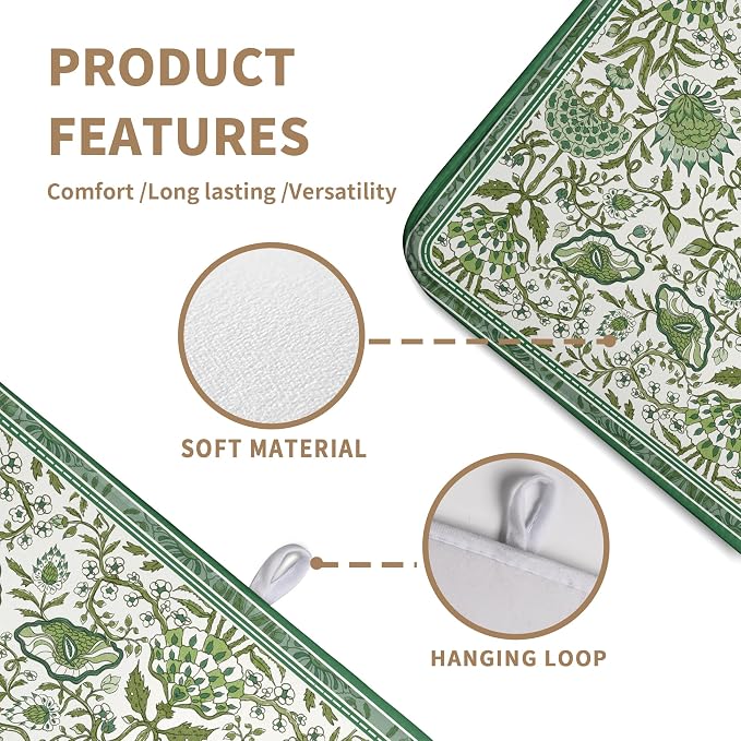 Green Floral Dish Drying Mat for Kitchen Counter 18x24 Inch Spring Summer - Image 3