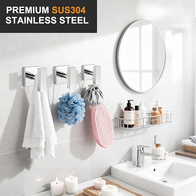 Towel Hooks for Bathrooms, Chrome Polished Towel Hook for Kitchen Bathroom - Image 2