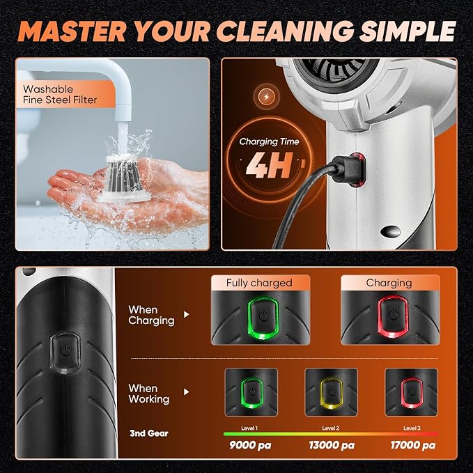 Saker Portable Handheld Vacuum Cordless Portable 17000PA Foldable Car Vacuum - Image 7