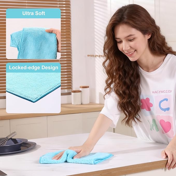 JOYMOOP Microfiber Cleaning Cloths Cyan, 11.8" x 11.8" Kitchen Towels – - Image 2